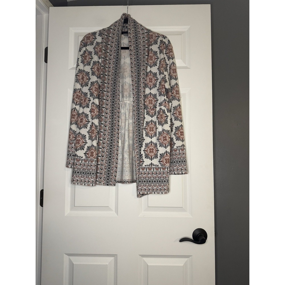 Dalia Large Open Front Cardigan Sweater Medallion Print Large Multicolor